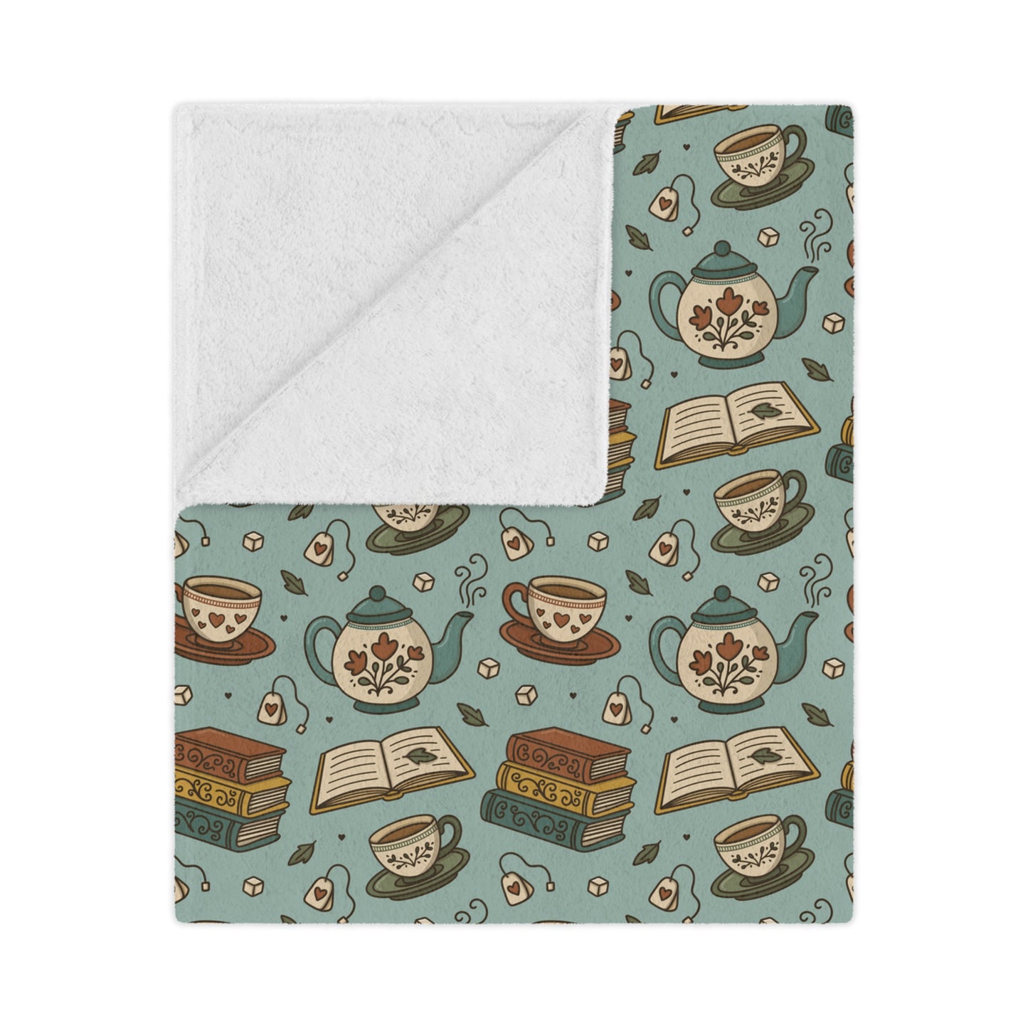 General Bookish Minky Blanket - Tea and Books