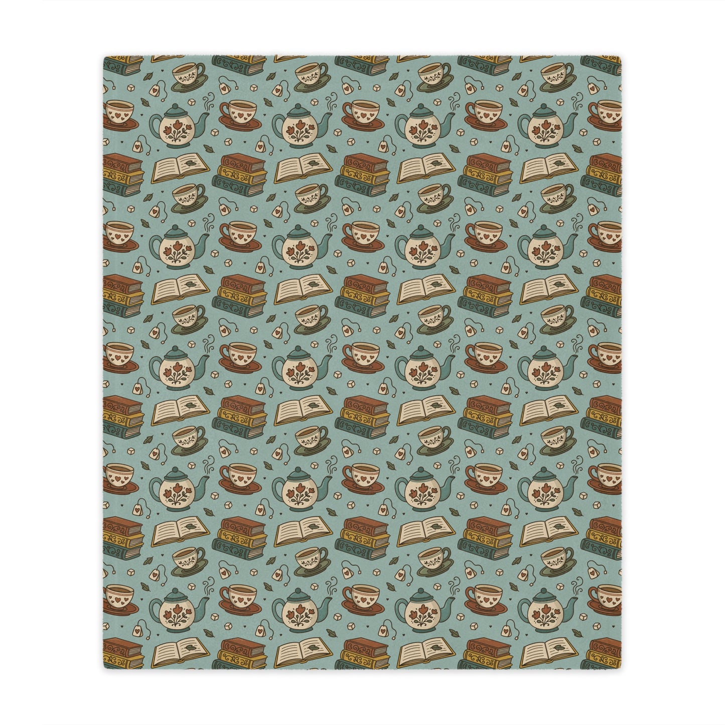 General Bookish Minky Blanket - Tea and Books