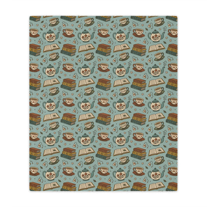 General Bookish Minky Blanket - Tea and Books