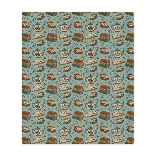 General Bookish Minky Blanket - Tea and Books